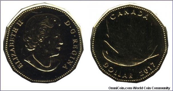 Canada, 1 dollar, 2017, Brass-Steel, 6.27g, 26.50mm, MM: RCM, Common Loon, Queen Elizabeth II.