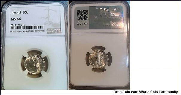 A 1944-S Silver Dime
NGC MS66