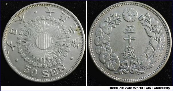 Japan 1912 50 sen. Low mintage. Weight: 10.09g