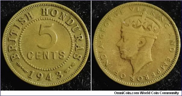 British Honduras 1943 5 cents. Weight: 3.52g