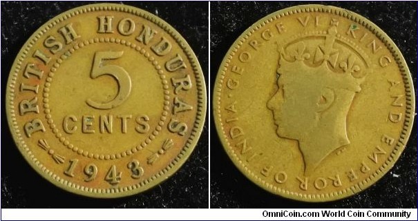 British Honduras 1943 5 cents. Weight: 3.52g