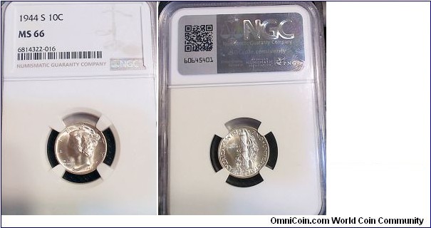 1944-S Silver Dime NGC MS66