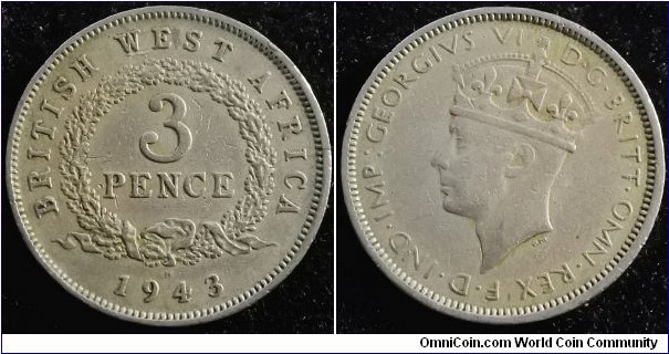 British West Africa 1943 3 pence. Weight: 5.17g