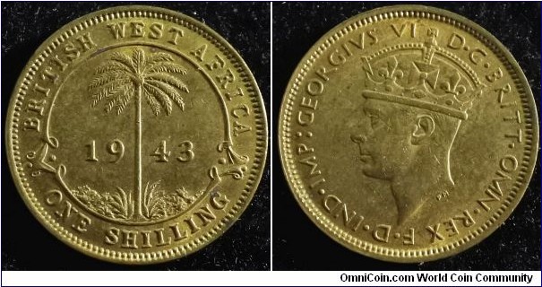 British West Africa 1943 1 shilling. Nice condition. Weight: 5.69g