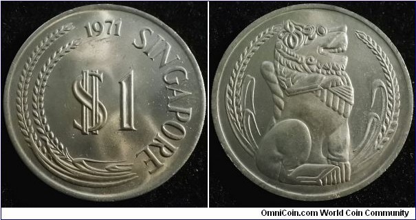 Singapore 1971 1 dollar. Weight: 16.96g