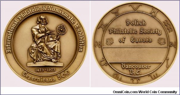 Medal of Polish Philatelic Society of Canada. International  Philatelic and Numismatic Exhibition - Copernicana 500.