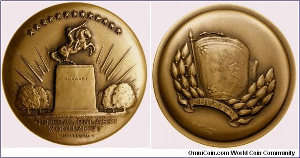 Medal of Polish-Americans of Connecticut. General Pulaski Monument.