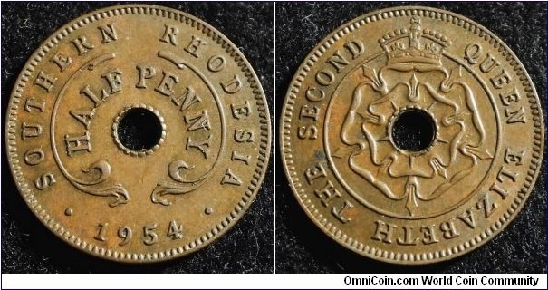 Southern Rhodesia 1954 1/2 penny. Weight: 2.94g