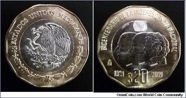 Mexico 20 pesos. 2021, Bicentenary of the Independence. 