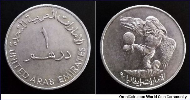 United Arab Emirates 1 dirham. 1990, Qualification of the UAE Football Team for the World Footbal Championships - Italy 1990.