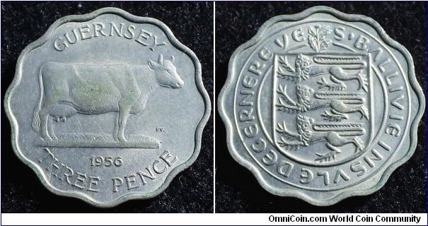 Guernsey 1956 3 pence. Nice condition. Weight: 3.55g