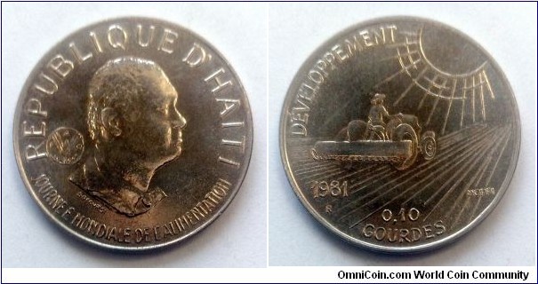 Haiti 10 centimes (0,10 gourdes) 1981(R) World Food Day. F.A.O. issue. Mintage: 15.000 pieces.