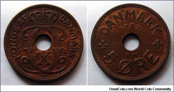 Denmark 5 ore. 1937 N;GJ