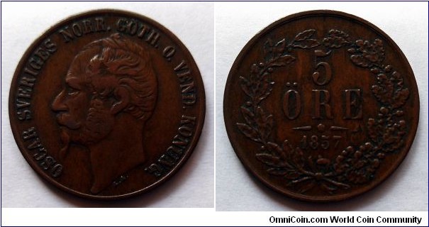 Sweden 5 ore. 1857, Oscar I