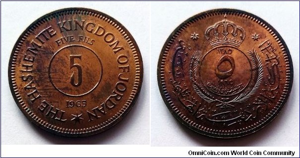 Jordan 5 fils. 1965, Specimen. Mintage: 5.000 pcs. Rare.
