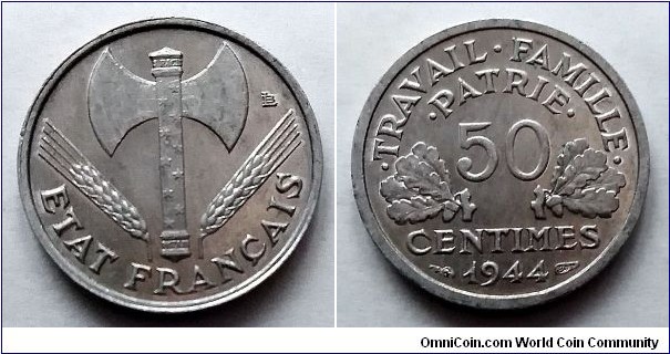 Vichy French State 50 centimes. 1944