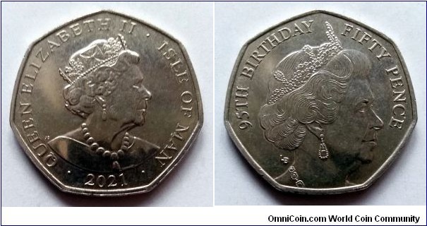 Isle of Man 50 pence. 2021, 95th Birthday of Queen Elizabeth II - Bust from 1990.