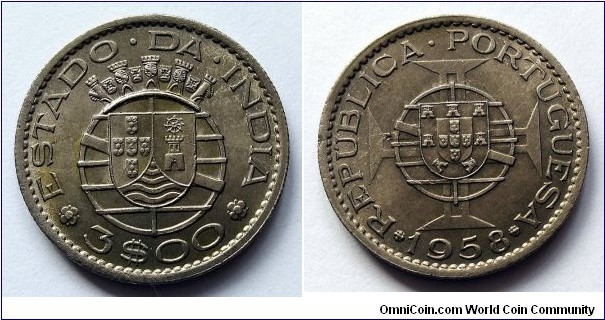Portuguese India 3 escudos. 1958