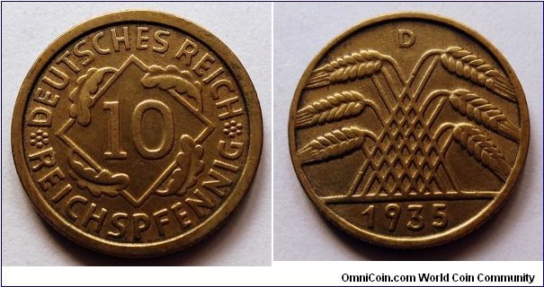 Germany (Third Reich) 10  reichspfennig. 1935 D
