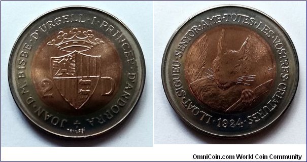 Andorra 2 diners. 1984, Wildlife of Andorra - Red Squirrel. Mintage: 5.000 pcs.
