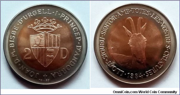 Andorra 2 diners. 1984, Wildlife of Andorra - Pyrenean Chamois. Mintage: 5.000 pcs.