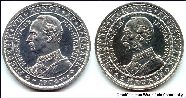 Denmark, 2 kroner 1906.
Death of King Christian IX and Accession of King Frederik VIII.