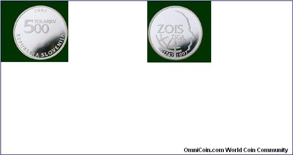 silver coin - 250TH ANNIVERSARY OF THE BIRTH OF ZIGA ZOIS