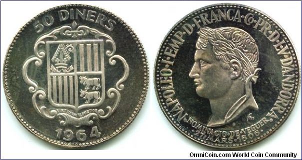 Andorra, 50 diners 1964.
Napoleon I. Mintage 5150 only.