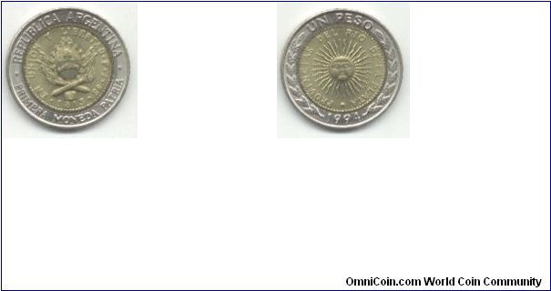 Bimetallic 1 Peso. Mintmark A.