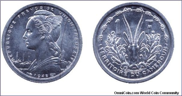 Cameroon, 1 franc, 1948, Al.                                                                                                                                                                                                                                                                                                                                                                                                                                                                                        