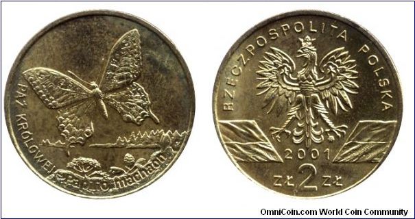Poland, 2 zlote, 2001, Butterfly.                                                                                                                                                                                                                                                                                                                                                                                                                                                                                   