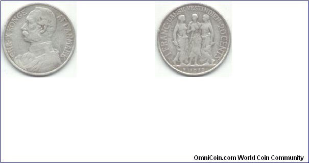 Danish West Indies 1 Franc (20 cents) - This one should be in the Caribbean