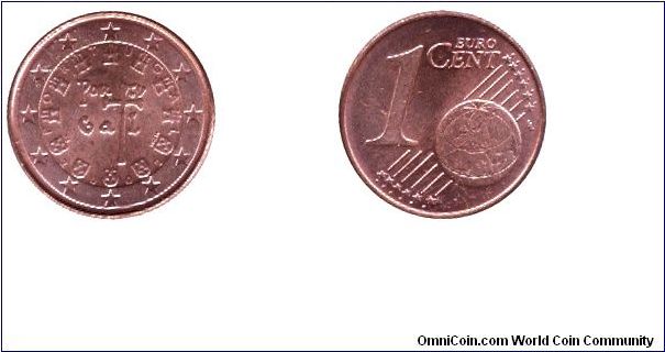 Portugal, 1 euro cent, 2002, Cu-St.                                                                                                                                                                                                                                                                                                                                                                                                                                                                                 
