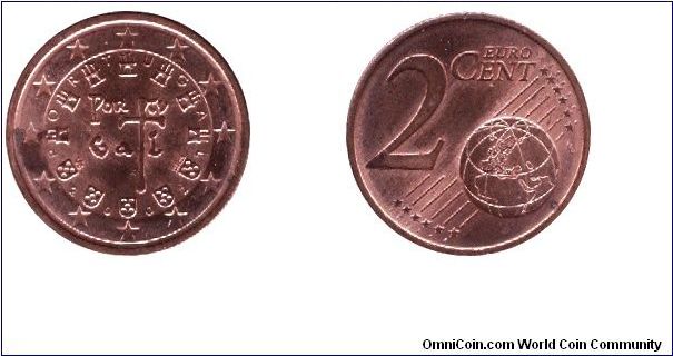 Portugal, 2 euro cents, 2002, Cu-St                                                                                                                                                                                                                                                                                                                                                                                                                                                                                 
