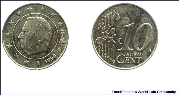 Belgium, 10 euro cents, 1999, Cu-Al-Zn-Sn, 19.75mm, 4.10g, King Albert II.                                                                                                                                                                                                                                                                                                                                                                                                                                          