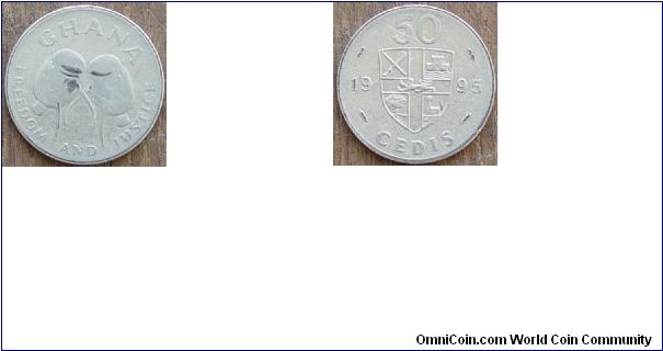 1995 50 Cedis (CEEDEEs) coin from Ghana for sale or trade