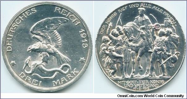 Prussia, 3 mark 1913.
100 years defeat of Napoleon.
