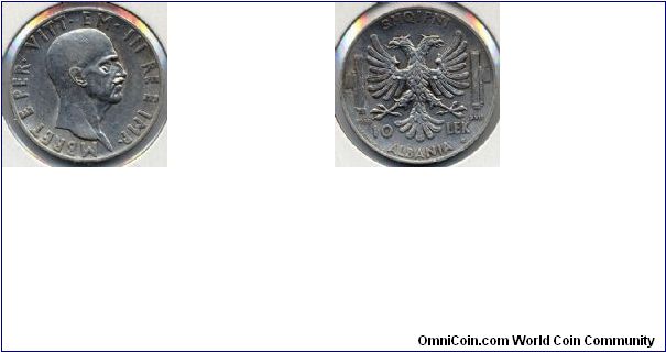 Albania 1939 10 Lek - Silver