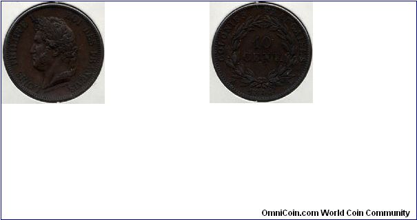 French Colonies 1844A 10 centimes - copper