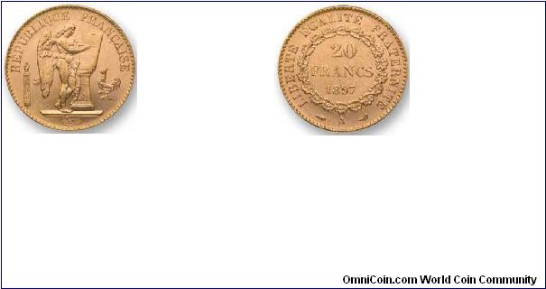 France 20 Francs Gold Angel, 1897