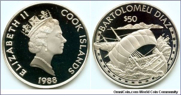 Cook Islands, 50 dollars 1988.
Great Explorers - Bartolomeu Diaz.