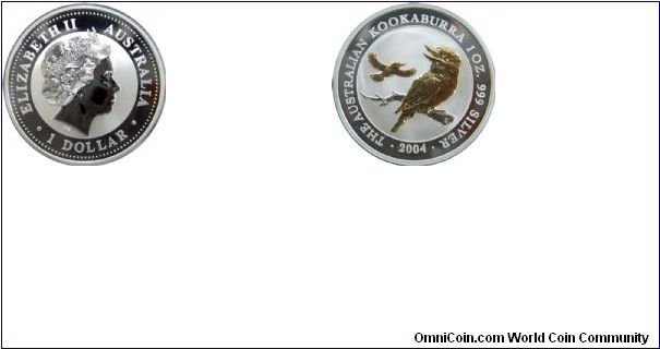 Gilded Kookaburra, or gold plated version of the regular coin