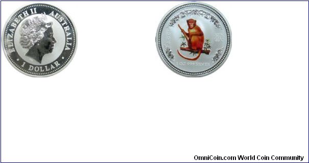 Colored Monkey, Lunar Year 2004 / Ag. Issued during the Sydney & Melbourne coin show