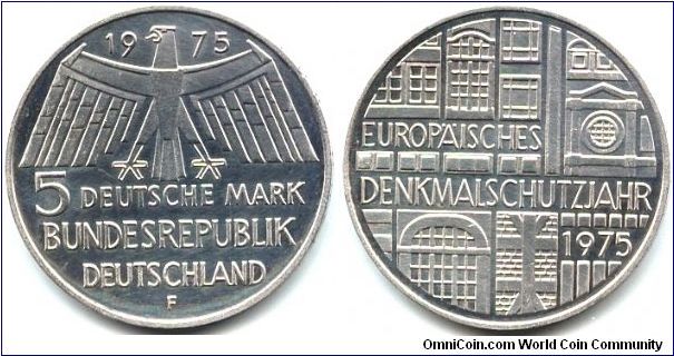 Germany, 5 mark 1975. 
European Monumtnt Protection Year.