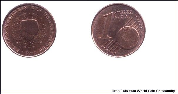 Netherlands, 1 euro cent, 1999, Cu-A, 16.25mm, 2.30g, Queen Beatrix.                                                                                                                                                                                                                                                                                                                                                                                                                                                