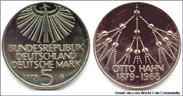 Germany, 5 mark 1979. 
100th Anniversary - Birth of Otto Hahn.