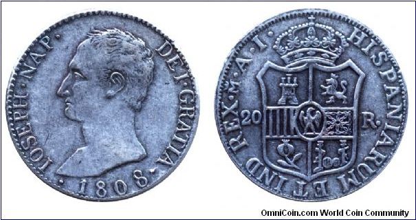 Spain, 20 reals, 1808, Ni, Ioseph Napoleon. This is a replica which can be checked by a magnet, it is sold as original but for a low price 2-5 dollars. original is silver.                                                                                                                                                                                                                                                                                                                                         