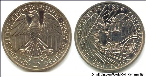 Germany, 5 mark 1984. 
150th Anniversary - German Customs Union.