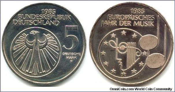 Germany, 5 mark 1985. 
European Year of Music.