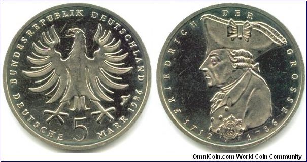 Germany, 5 mark 1986. 
200th Anniversary - Death of King Frederick II the Great.